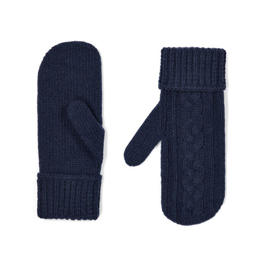 Dark blue wool mittens.